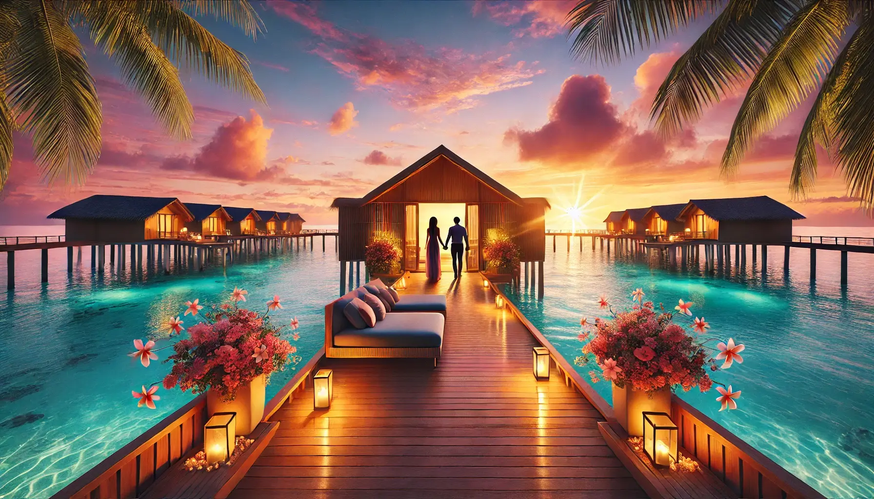 Romantic honeymoon night scene in Maldives honeymoon package 2025